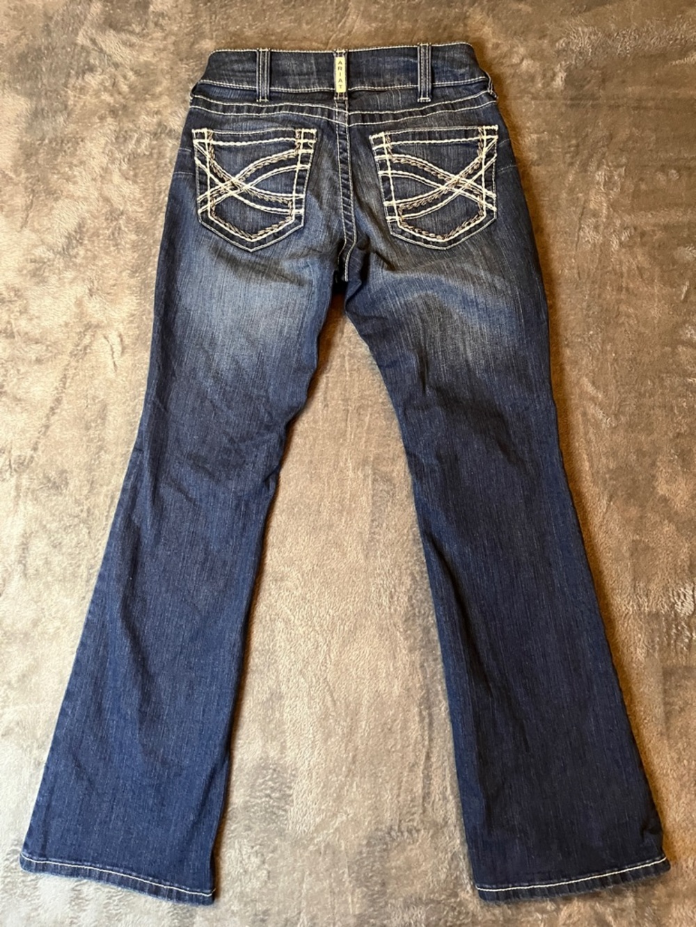 Ariat Women's Flared Midrise Boot Jeans in Dark and Medium Blue Wash - Picture 16 of 16